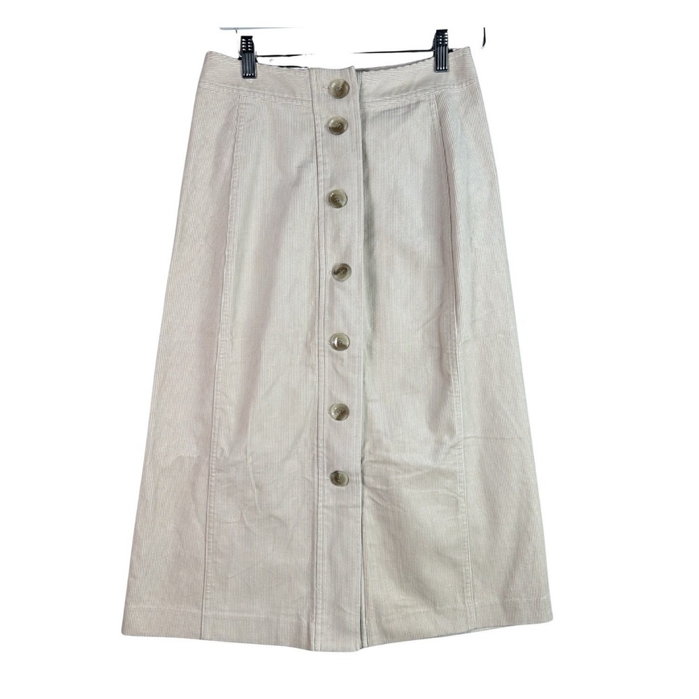 Banana Republic Womens Oyster Pearl Corduroy Midi Skirt Slit Size‎ 0 NWT